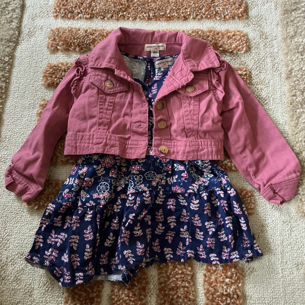 Nanette Lepore | Blue Dress and Pink Jean Jacket Set | 18 Months